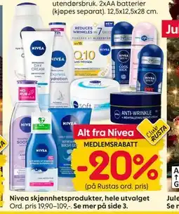 Rusta Nivea skjønnhetsprodukter, hele utvalget tilbud