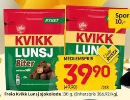Rusta Freia Kvikk Lunsj sjokolade, Medlemspris tilbud