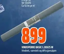 Obs Bygg VINDSPERRE BASIC 1.30X25 M tilbud