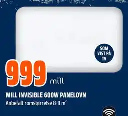 Obs Bygg MILL INVISIBLE 600W PANELOVN tilbud