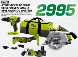 Coop Byggmix RYOBI RCK183C-1X40S VERKTØYSETT MED 3 MASKINER OG BATTERI tilbud