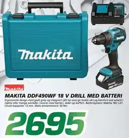Coop Byggmix MAKITA DDF490WF 18 V DRILL MED BATTERI tilbud
