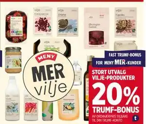 Meny STORT UTVALG VILJE-PRODUKTER tilbud