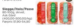 Meny Slegge/Italo/Passe tilbud