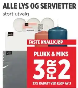 Meny ALLE LYS OG SERVIETTER tilbud
