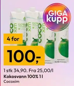 Gigaboks Kokosvann 100% 1 l tilbud