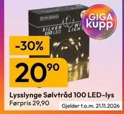 Gigaboks Lysslynge Sølvtråd 100 LED-lys tilbud