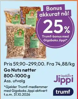 Gigaboks Go Nuts nøtter 800-1000 g tilbud