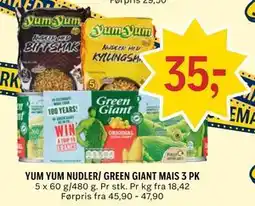 Coop Prix YUM YUM NUDLER/ GREEN GIANT MAIS 3 PK tilbud