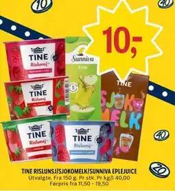 Coop Prix TINE RISLUNSJ/SJOKOMELK/SUNNIVA EPLEJUICE tilbud