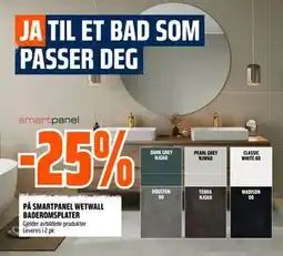 Obs Bygg 25% PÅ SMARTPANEL WETWALL BADEROMSPLATER tilbud