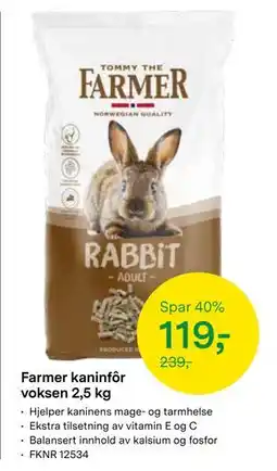 Felleskjøpet Farmer kaninfôr voksen 2,5 kg tilbud
