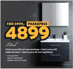 Megaflis Lind Luxury 60 sort servantskap + Lind Luxury 60 enkel servant + Lind Luxury 60 sort speilskap tilbud