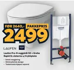 Megaflis Laufen Pro-N veggskål 50 + Grohe Rapid SL sisterne u/trykkplate tilbud
