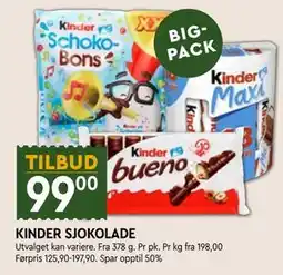 Coop Mega KINDER SJOKOLADE tilbud