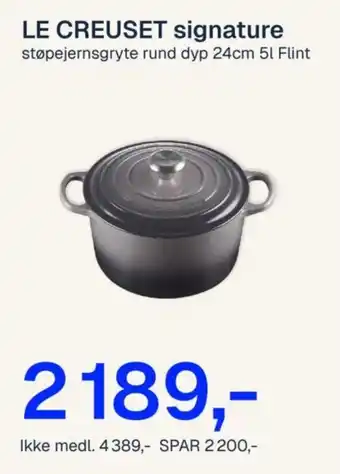 Le creuset signature støpejernsgryte rund dyp 24cm 5l flint