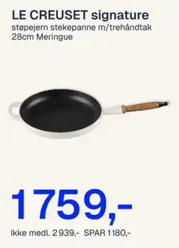 Jernia Le creuset signature støpejern stekepanne m/trehåndtak 28cm meringue tilbud
