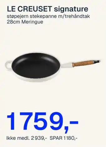 Le creuset signature støpejern stekepanne m/trehåndtak 28cm meringue