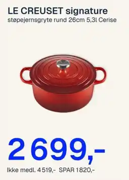 Jernia Le creuset signature støpejernsgryte rund tilbud