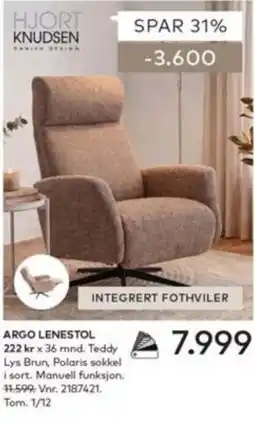 Skeidar Hjort Knudsen Argo Lenestol tilbud