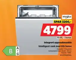 POWER Whirlpool integrert oppvaskmaskin intelligent vask med 6th sense tilbud