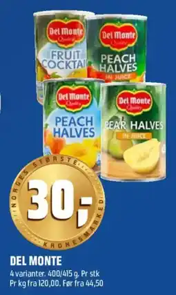 Coop Obs Del Monte fruit cocktail peach halves pear halves tilbud