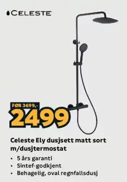 Megaflis Celeste Ely dusjsett matt sort m/dusjtermostat tilbud