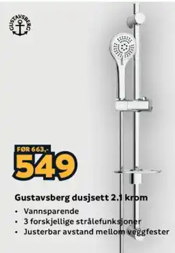 Megaflis Gustavsberg dusjsett 2.1 krom tilbud