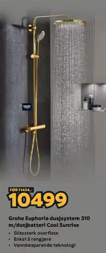 Megaflis Grohe Euphoria dusjsystem 310 m/dusjbatteri Cool Sunrise tilbud