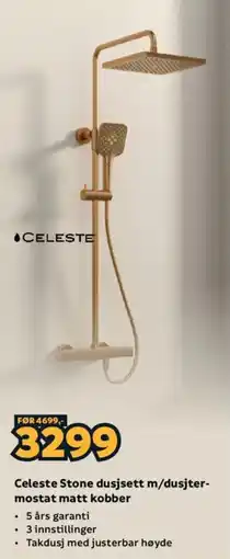 Megaflis Celeste Stone dusjsett m/dusjtermostat matt kobber tilbud