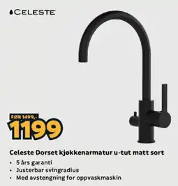 Megaflis Celeste Dorset kjøkkenarmatur u-tut matt sort tilbud