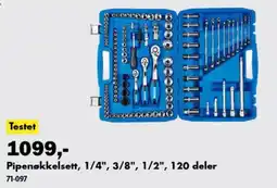 Biltema Pipenøkkelsett, 1/4", 3/8", 1/2", 120 deler tilbud