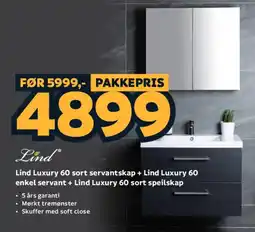 Megaflis Lind Lind Luxury 60 sort servantskap + Lind Luxury 60 enkel servant + Lind Luxury 60 sort speilskap tilbud