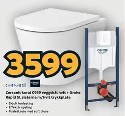 Megaflis Cersanit koral C959 veggskål hvit + Grohe Rapid SL siterne m/hvit trykkplate tilbud