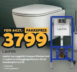 Megaflis Laufen Lua veggskål Compact Rimless hvit + Laufen Lis innbyggingssisterne 112 cm frontbetjent 4,5/3L tilbud