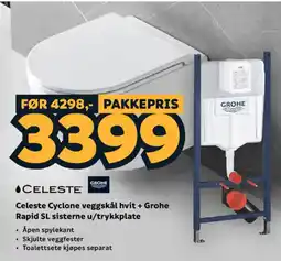 Megaflis Celeste Cyclone veggskål hvit + Grohe Rapid SL siste tilbud