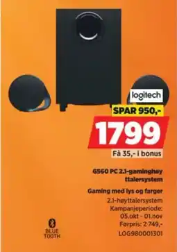 POWER Logitech G560 PC 2.1-gaminghøyttalersystem tilbud