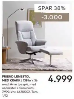 Skeidar Friend lenestol med krakk tilbud