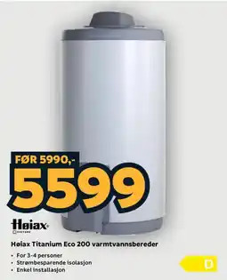 Megaflis Høiax titanium eco 200 varmtvannsbereder tilbud
