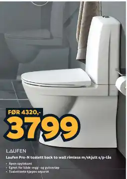 Megaflis Laufen Pro-N toalett back to wall rimless m/skjult s/p-lås tilbud