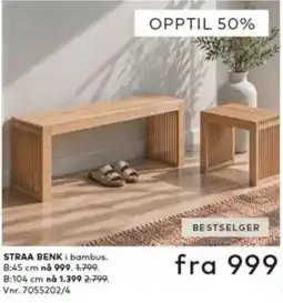 Skeidar Straa benk i bambus tilbud