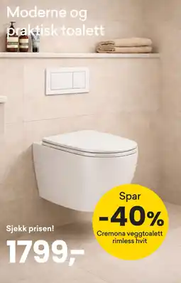 Right Price Tiles Cremona veggettolett rimless hvit tilbud