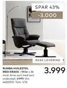 Skeidar RUMBA HVILESTOL MED KRAKK tilbud