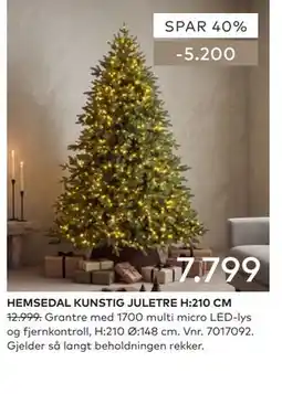 Skeidar HEMSEDAL KUNSTIG JULETRE H:210 CM tilbud