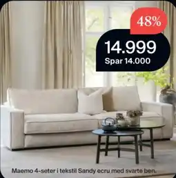 Møbelringen Maemo 4-seter i tekstil Sandy ecru med svarte ben tilbud