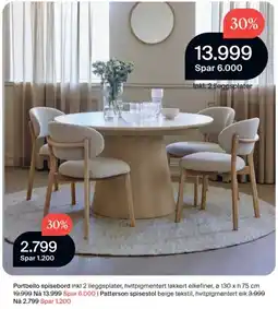 Møbelringen Portbello spisebord inkl 2 ileggsplater tilbud