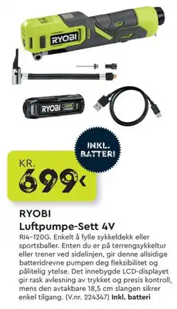 Mekk Ryobi luftpumpe-sett 4v tilbud