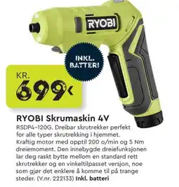 Mekk Ryobi skrumaskin 4v tilbud