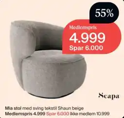 Møbelringen Scapa Mia stol med sving tekstil Shaun beige tilbud