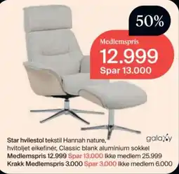 Møbelringen Galaxy Star hvilestol tekstil Hannah nature tilbud